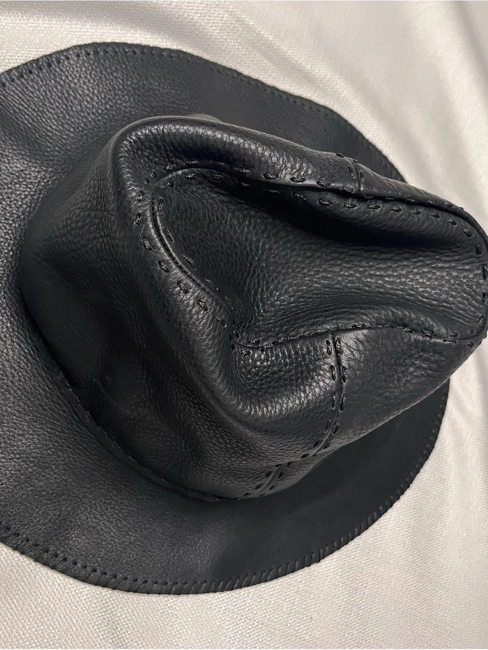 Fendi Black Pebbled Leather Bucket Hat Wide Brim Quiet Luxury Designer Chic